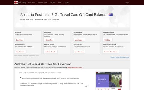 Australia Post Load & Go Travel Card | Gift Card Balance ...