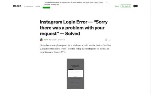 Instagram Login Error — “Sorry there was a problem with your ...