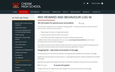 IRIS Reward and Behaviour Log In - Cheam High School