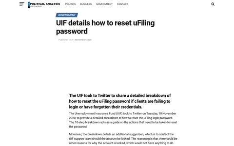 UIF details how to reset uFiling password | Political Analysis ...