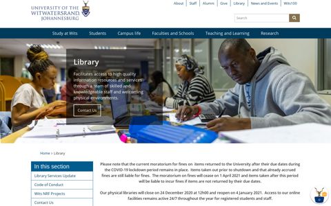 students studying in library - Wits University