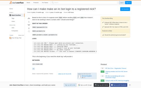 How can I make make an irc bot login to a registered nick ...