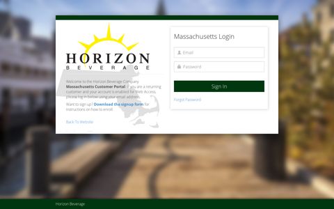 Horizon Beverage Customer Login Portal | Massachusetts
