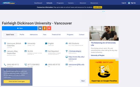 Fairleigh Dickinson University - Vancouver - SchoolFinder.com!