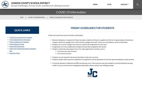 Friday Guidelines for Students - Juniata County School District