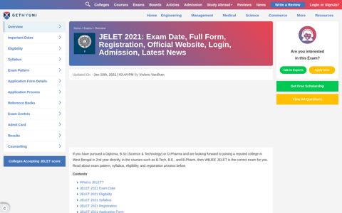 JELET 2020: Exam Date, Full Form, Registration, Official ...