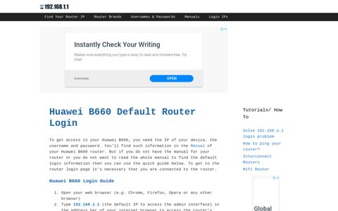 Huawei B660 - Default login IP, default username & password