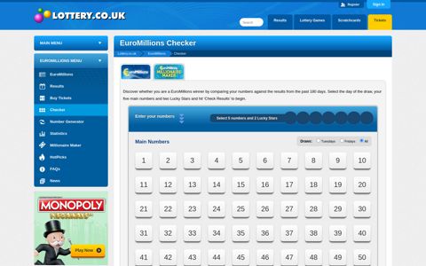 EuroMillions Results Checker - Lottery