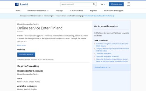 Online service Enter Finland - Suomi.fi