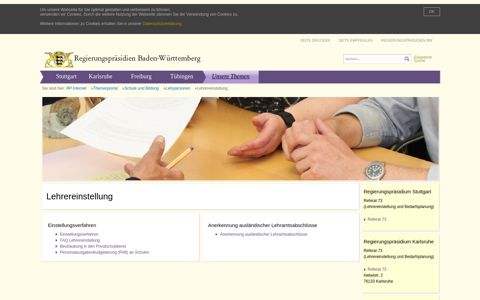 Lehrereinstellung - Regierungspräsidien Baden-Württemberg