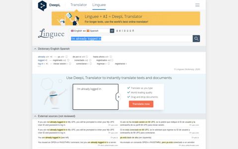 i'm already logged in - Spanish translation – Linguee
