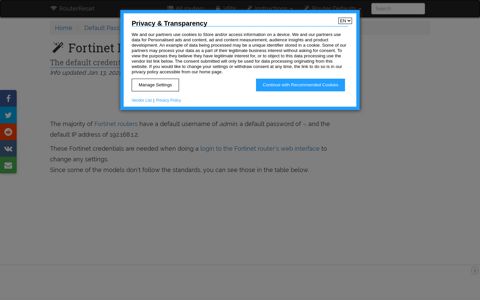 Fortinet default Password List - Router-Reset.com