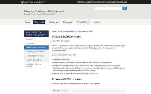 MIDAS Release Notes | Identity & Access Management