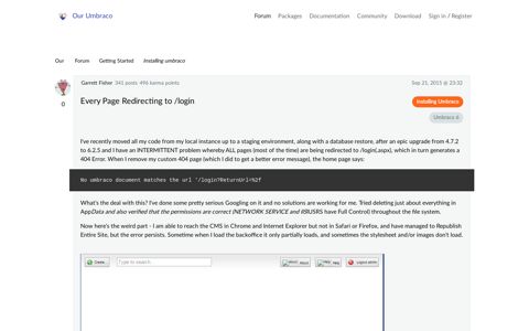 every page redirecting to login - Installing umbraco - our ...