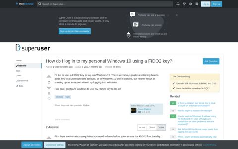 How do I log in to my personal Windows 10 using a FIDO2 key ...
