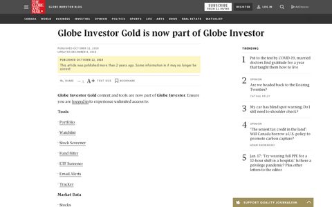 Globe Investor Gold is now part of Globe Investor - The Globe ...