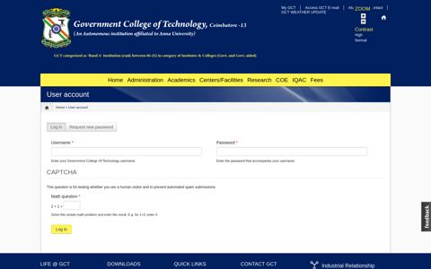 User account | Government College Of Technology - GCT