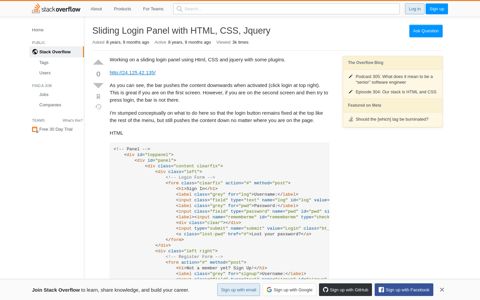 Sliding Login Panel with HTML, CSS, Jquery - Stack Overflow