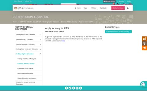 Apply for entry to IPTS - Government of Malaysia