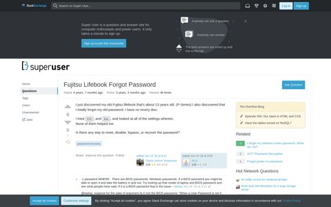 Fujitsu Lifebook Forgot Password - Super User