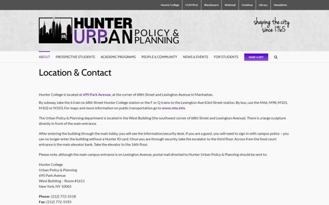 Location & Contact – Hunter Urban Policy & Planning