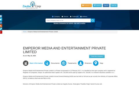 Emperor Media And Entertainment Private Limited - Zauba Corp