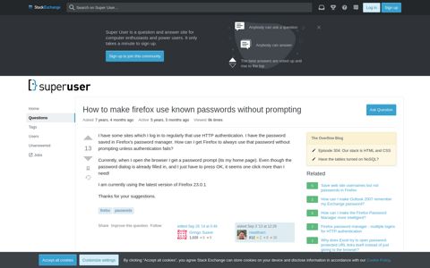 How to make firefox use known passwords without prompting ...