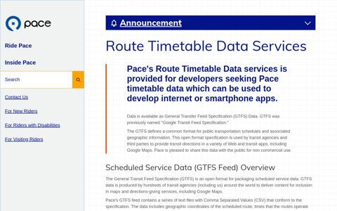 Route Timetable Data Services | Pace Suburban Bus