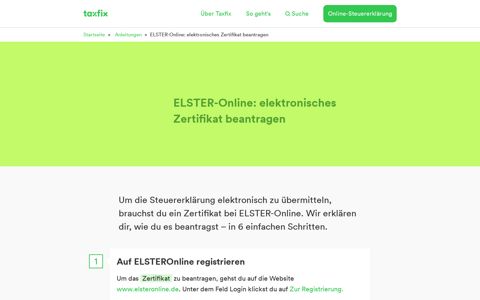 ELSTER-Online: elektronisches Zertifikat beantragen - Taxfix