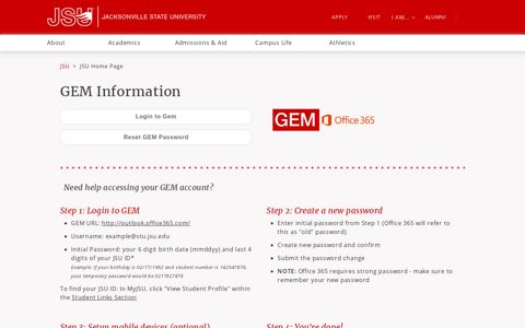JSU Home Page | GEM Information - JSU