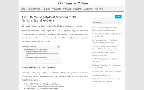 EPF UAN Online help Desk Solutions for PF Complaints and ...