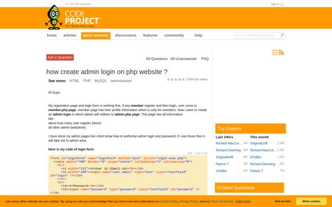[Solved] how create admin login on php website ? - CodeProject