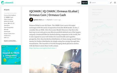IQCHAIN | IQ CHAIN | Ormeus GLobal | Ormeus Coin ...