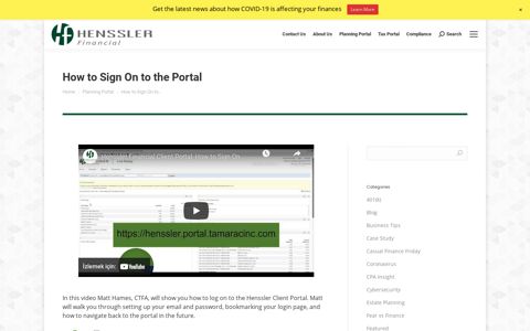 How to Sign On to the Portal - Henssler Financial