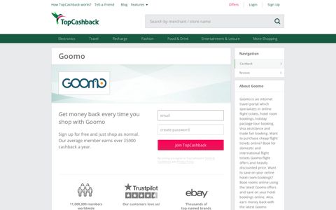 Goomo Offers, Cashback & Coupons | TopCashback