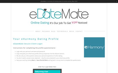eHarmony Dating Profile Client Login — Online Dating Profile ...