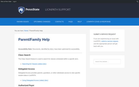 Parent/Family Help - LionPATH - Penn State