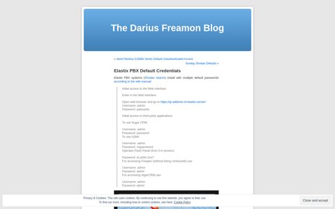 Elastix PBX Default Credentials | The Darius Freamon Blog
