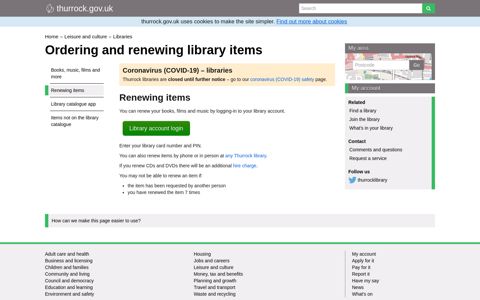 Ordering and renewing library items - Thurrock Council