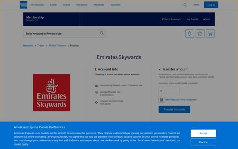 Emirates Emirates Skywards - Transfer Points Membership ...