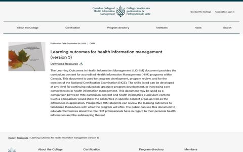 Learning outcomes for health information management ...