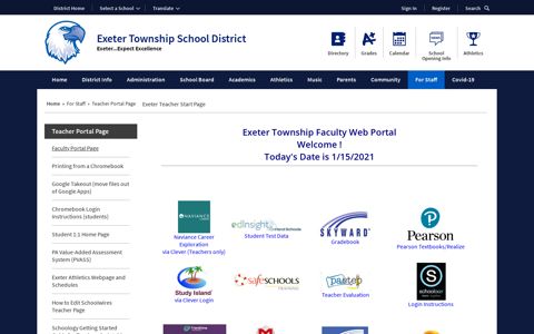 Teacher Portal Page / Exeter Teacher Start Page