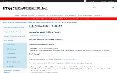 EMS Portal Login Problems – Emergency Medical Services