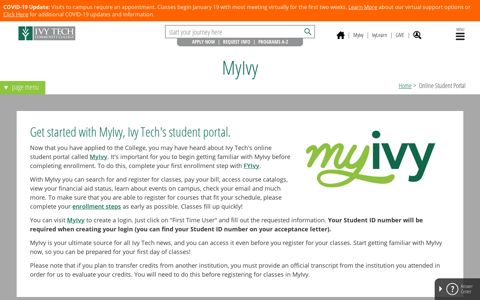 Online Student Portal - Ivy Tech Community College of Indiana