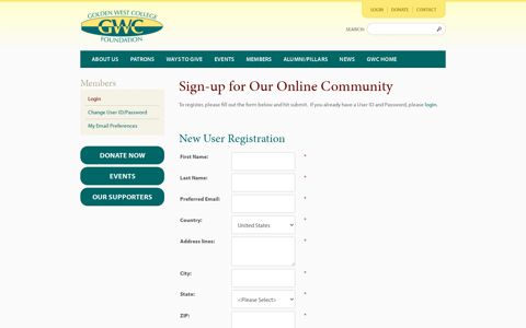 New User Registration - Golden West College Foundation