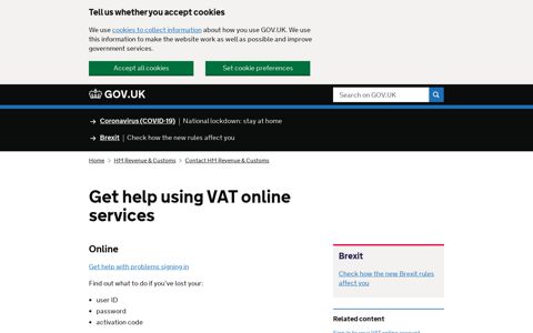 Get help using VAT online services - GOV.UK