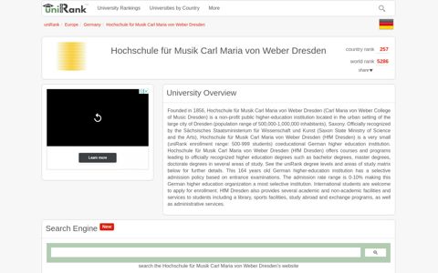 Hochschule für Musik Carl Maria von Weber Dresden - uniRank