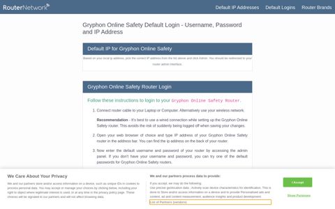 Gryphon Online Safety Default Router Login and Password