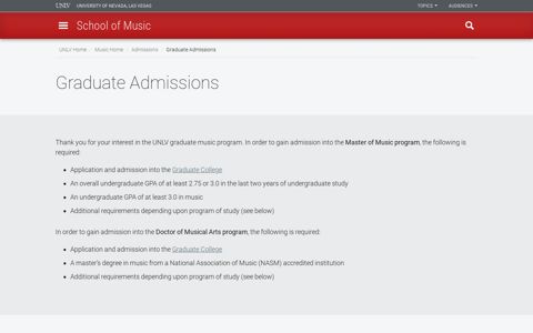 Graduate Admissions | School of Music | University of Nevada ...