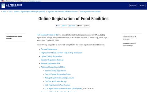 Online Registration of Food Facilities | FDA